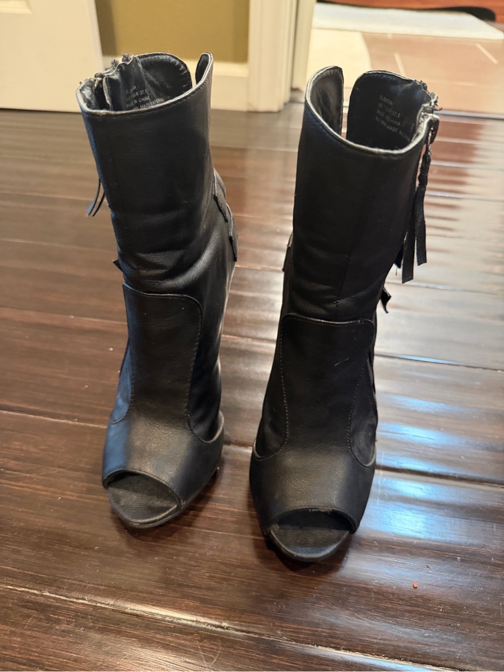 JustFab Black Peep-Toe Mid-Calf Heeled Boots